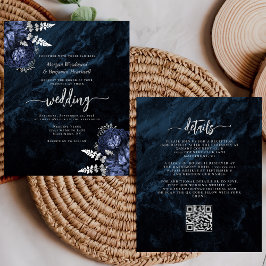 Budget Navy Zilveren Bloemencode QR Code Trouwkaar