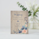 Budget Navyblauw en Koraal Bruiloft Bosgrond Briefkaart (Staand voorkant)