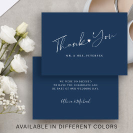 Budget navyblauw huwelijks dankjewel script notitiekaartje
