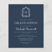 Budget Navyblauw Monogram Wapen Afstudeerfeest (Voorkant)