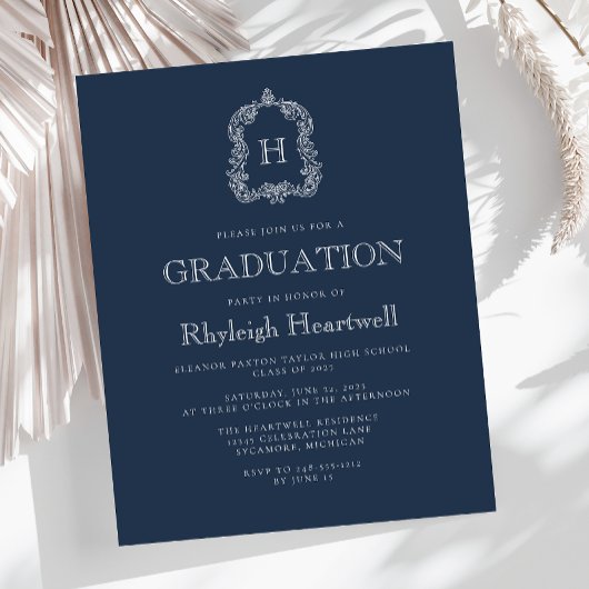 Budget Navyblauw Monogram Wapen Afstudeerfeest