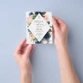 Budget Navyblauw & Roze Bloemen Bruidsdouche Flyer (Hand)