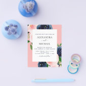 Budget Navyblauw Roze Bloemige Trouwdag Flyer (Enkel)