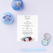 Budget Navyblauw, wit en bordeauxrood bloemenschem Flyer (Enkel)