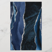 Budget Navyblauw Zilver Agate Donker Huwelijksmenu (Achterkant)