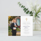 Budget Navyblauwe jongens eerste communie foto uit (Staand voorkant)