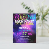 Budget neon gloed tiener verjaardagsfeestuitnodigi (Staand voorkant)