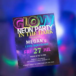 Budget neon glow tiener verjaardagsfeest uitnodigi