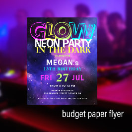 Budget neon glow tiener verjaardagsfeest uitnodigi flyer