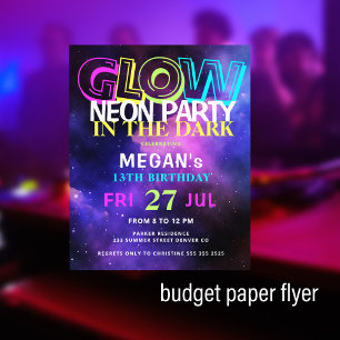 Budget neon glow tiener verjaardagsfeest uitnodigi flyer