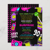 Budget Neon Retro 90s Verjaardagsfeestje Uitnodige (Voorkant / Achterkant)