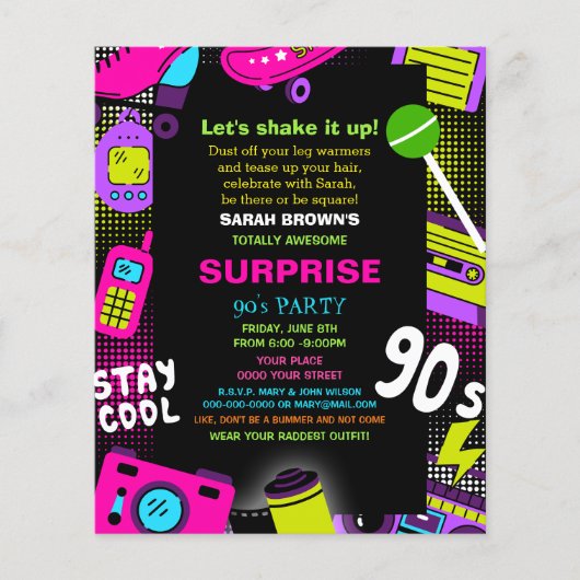 Budget Neon Retro 90s Verjaardagsfeestje Uitnodige (Voorkant)