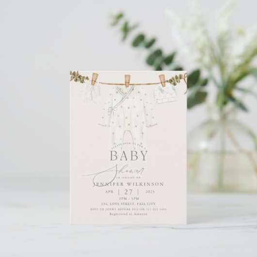 Budget Neutraal Boho Baby shower Uitnodiging Briefkaart (Staand voorkant)