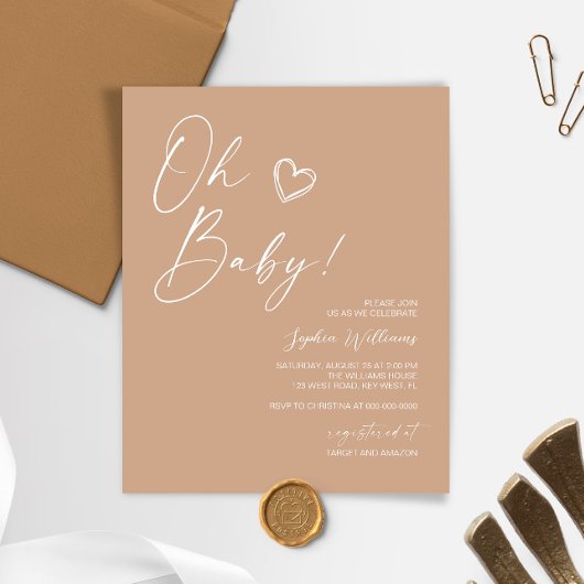 Budget Neutraal Minimalistisch Baby shower Uitnodi