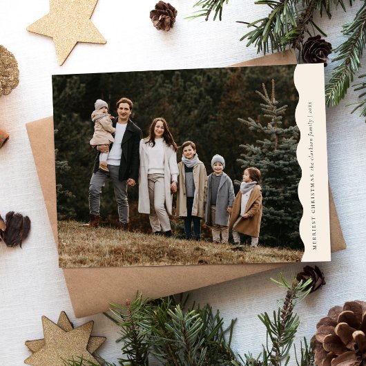Budget Neutraal Modern Wavy Twee Foto Kerstmis Feestdagenkaart
