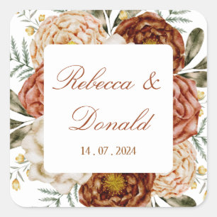 Budget Neutrale Boho Bloemen Terracotta Vierkante Sticker