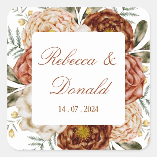 Budget Neutrale Boho Bloemen Terracotta Vierkante Sticker (Voorkant)