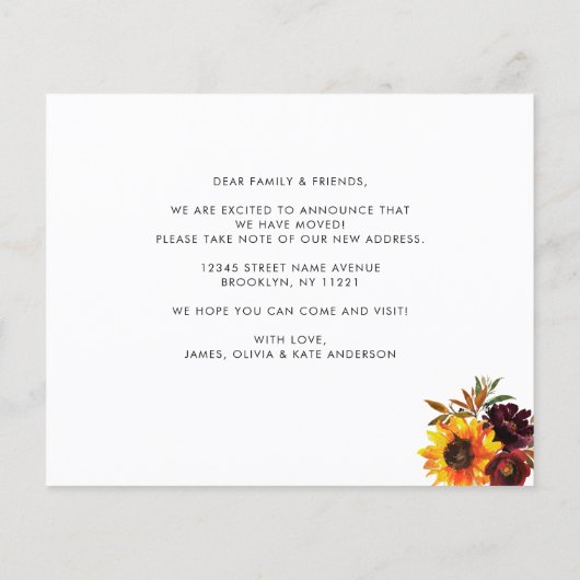 Budget New Home voor Herfst Autumn Sunflower Movin (Achterkant)