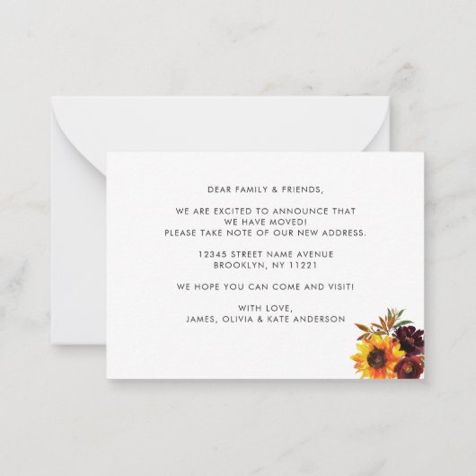 Budget New Season New Home Herfst Sunflower Moving Notitiekaartje (Achterkant)