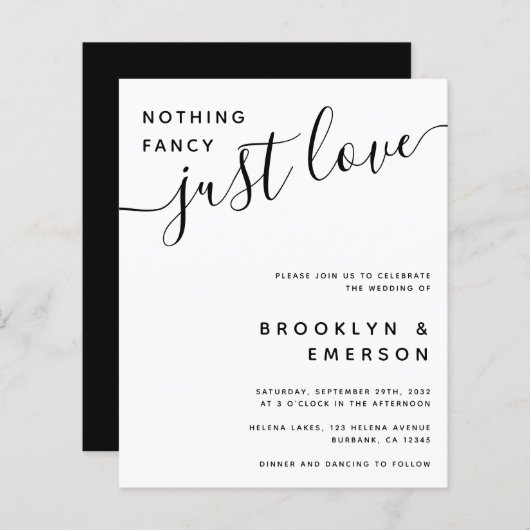 Budget Niets Fancy Alleen Liefde Weddenschap Uitno (Voorkant / Achterkant)