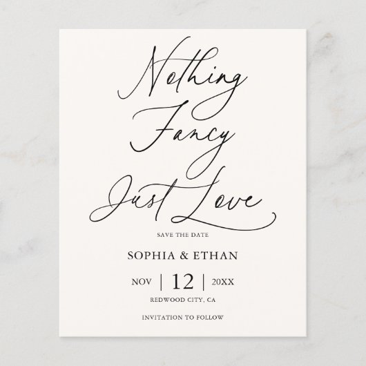 Budget Niets Fancy Script Bruiloft Save The Date Flyer (Voorkant)