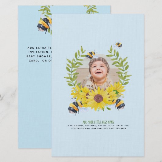 BUDGET Nieuwe baby FOTO Cadeaus Zonnebloemen Bijen Briefpapier (Voorkant / Achterkant)