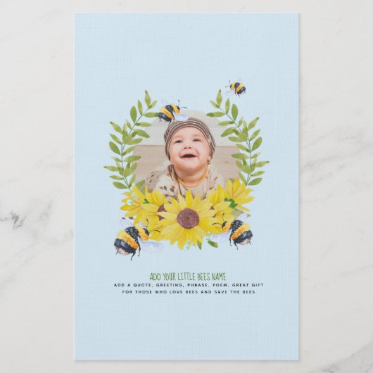 BUDGET Nieuwe baby FOTO Cadeaus Zonnebloemen Bijen Briefpapier (Voorkant)