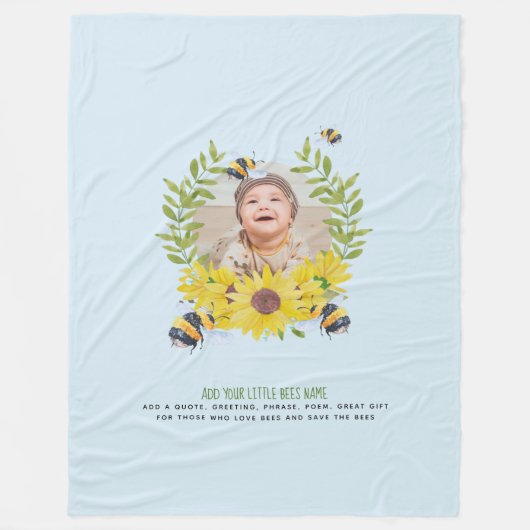 BUDGET Nieuwe baby FOTO Cadeaus Zonnebloemen Bijen Fleece Deken (Voorkant)