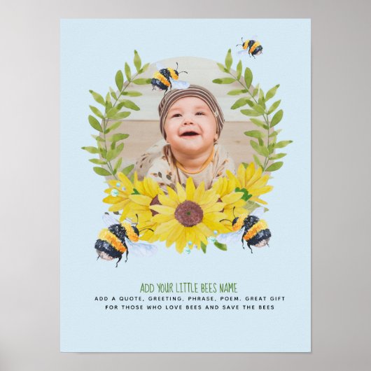 BUDGET Nieuwe baby FOTO Cadeaus Zonnebloemen Bijen Poster (Voorkant)