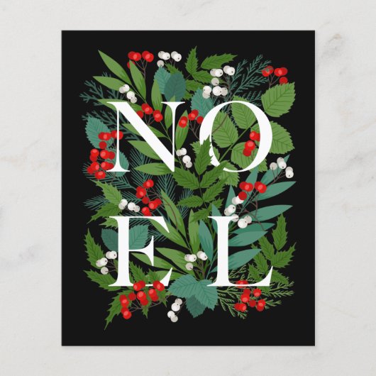Budget NOEL Greenery Berries Holiday Kaart (Voorkant)