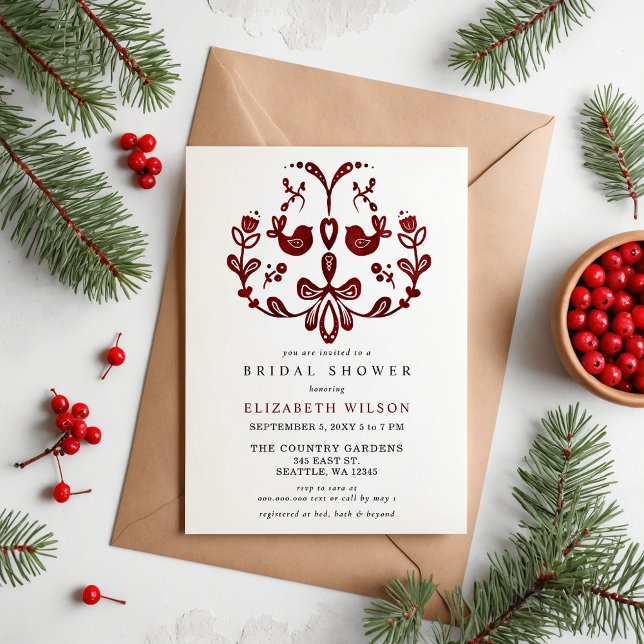 Budget Noordse Vogels Kerst Vrijgezellenfeest (Budget Scandinavian Nordic Birds Christmas Bridal Shower Invitation)