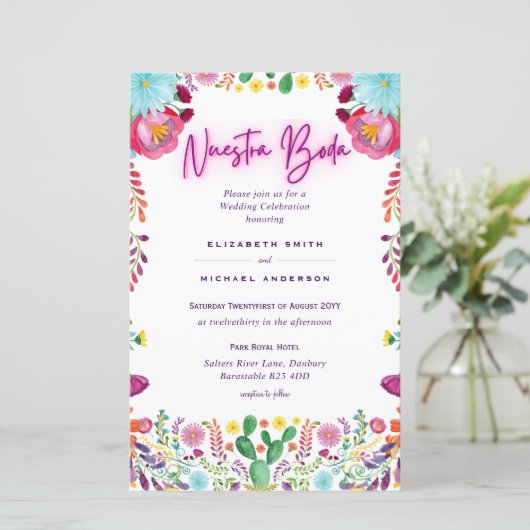 BUDGET Nuestra Boda Bloemen Trouw Uitnodiging A9 (Staand voorkant)