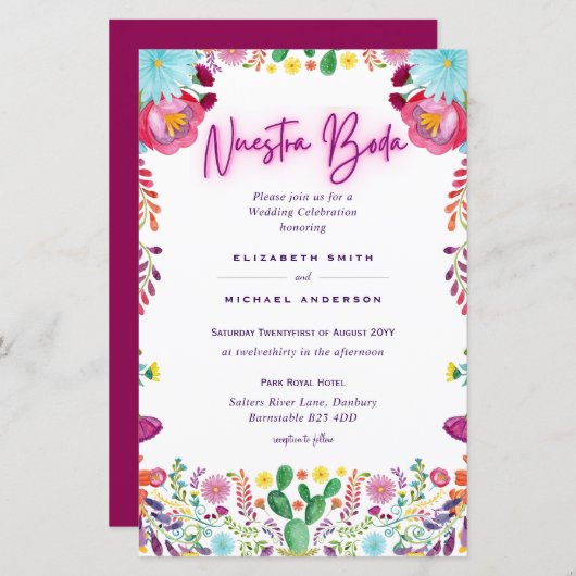 BUDGET Nuestra Boda Bloemen Trouw Uitnodiging A9 (Voorkant / Achterkant)