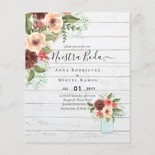 BUDGET Nuestra BODA Burgundy Floral Fall Wedding Flyer (Voorkant)