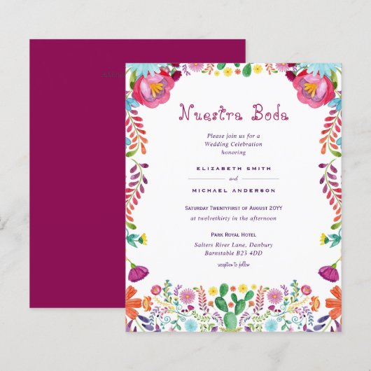 BUDGET Nuestra Boda Flowers Wedding Invite (Voorkant / Achterkant)