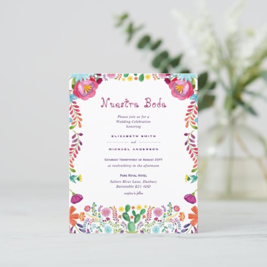 BUDGET Nuestra Boda Flowers Wedding Invite (Staand voorkant)