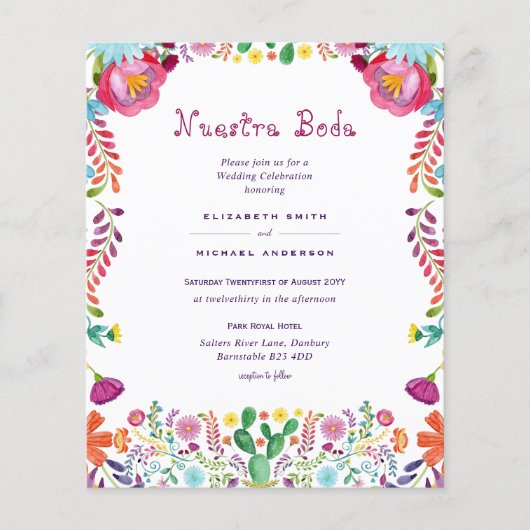 BUDGET Nuestra Boda Flowers Wedding Invite (Voorkant)