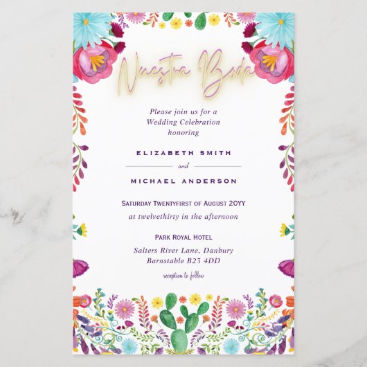 BUDGET Nuestra Boda Flowers Wedding Invite A9 (Voorkant)