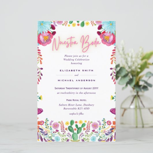 BUDGET Nuestra Boda Flowers Wedding Invite A9 (Staand voorkant)