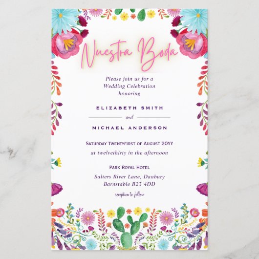 BUDGET Nuestra Boda Flowers Wedding Invite A9 (Voorkant)