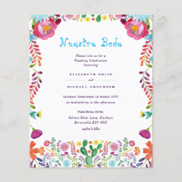 BUDGET Nuestra Boda Folk Flowers Huwelijksuitnodig