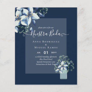 Budget Nuestra Boda Navy Blue Flowers Uitnodiginge Flyer