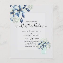 Budget Nuestra Boda Navy Blue Flowers Uitnodiginge Flyer