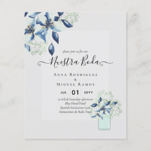 Budget Nuestra Boda Navy Blue Flowers Uitnodiginge Flyer