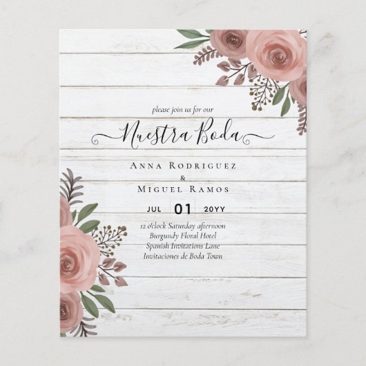 Budget Nuestra BODA nodigt Burgundy Floral uit Flyer (Voorkant)