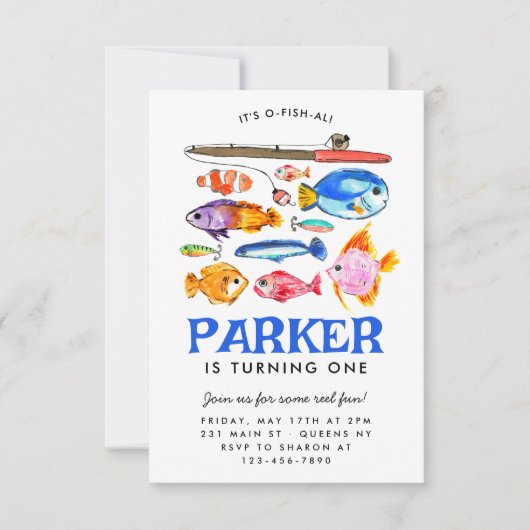 Budget O-Fish-al Reel Fun Fish Vist Verjaardag Notitiekaartje (Voorkant)