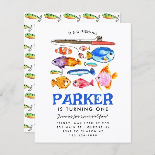 Budget O-Fish-ieel Reel Plezier Vissen Verjaardag (Voorkant / Achterkant)