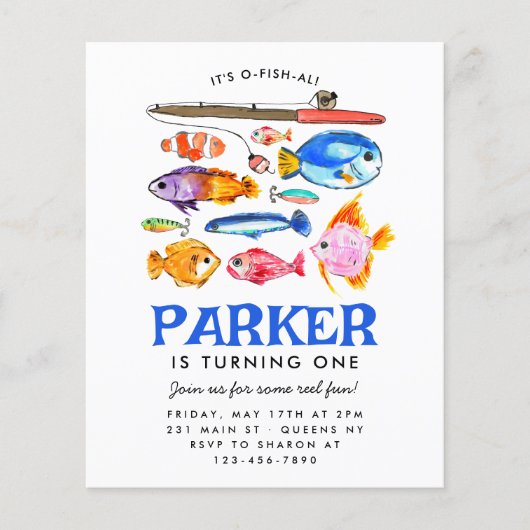 Budget O-Fish-ieel Reel Plezier Vissen Verjaardag (Voorkant)