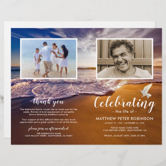 Budget Oceenduif-rouwkaart (Voorkant / Achterkant)