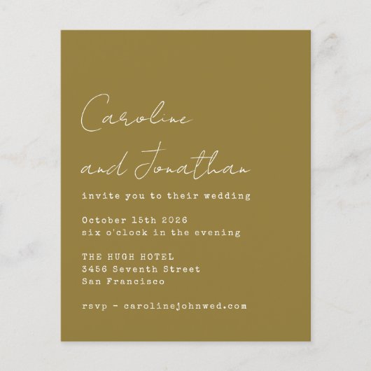 Budget Ochre Typewriter Script Wedding Invite (Voorkant)